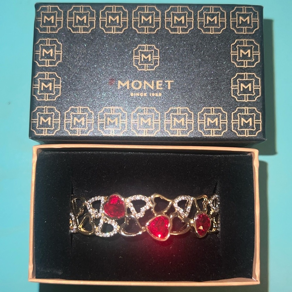 Monet Red Gold Heart Bracelet New in Box